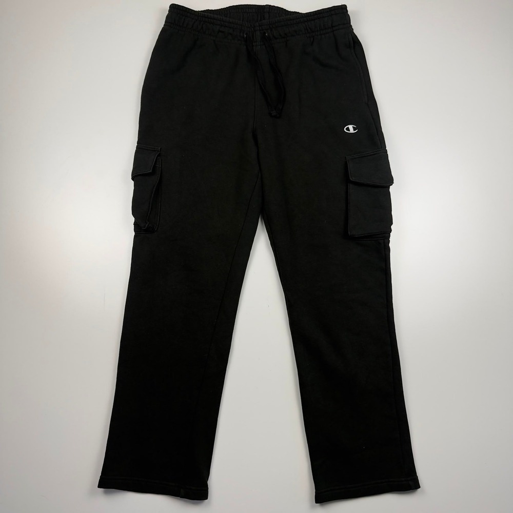Champion Cargo Sweatpants Men's Large Black Fleece Jogger Streetwear Pants